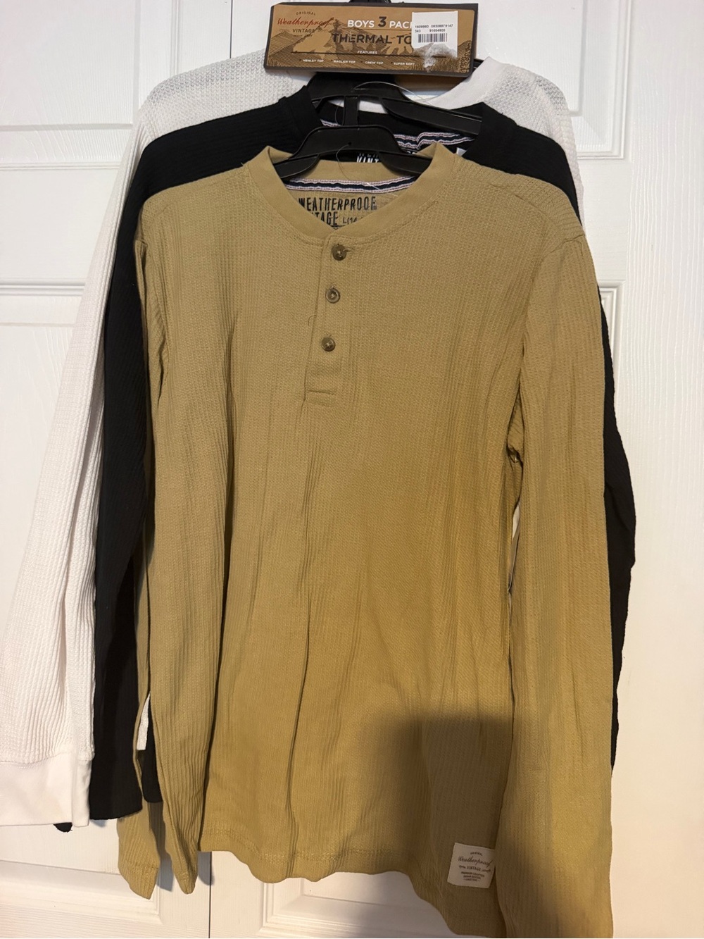 Weatherproof Boys 3-Pack Thermal Henley Long-Sleeve Tees - Tan, Black, White